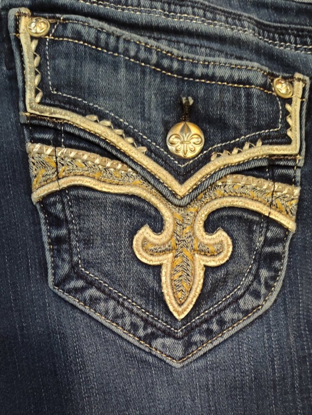 Rock Revival size 30 Fleur de Lis Flap back Pockets Designs Boot cut Jeans - Picture 7 of 14